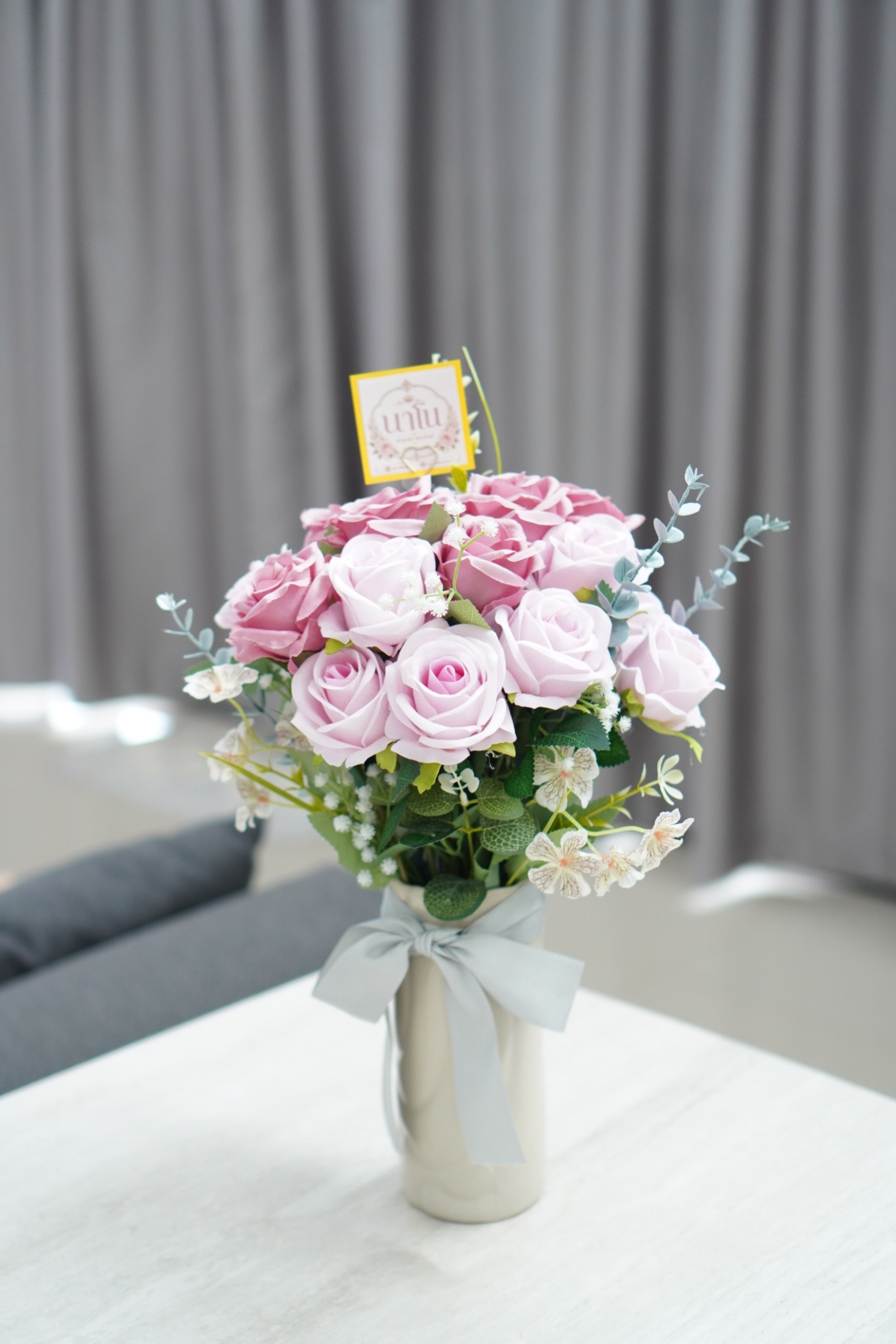 ภาพสินค้าจริง A16-01 ช่อดอกไม้เทียมโทนชมพู Nano Florist